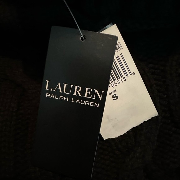 Lauren Ralph Lauren Fringe Trim Aran Knit Turtleneck Sweater Black - Picture 7 of 9